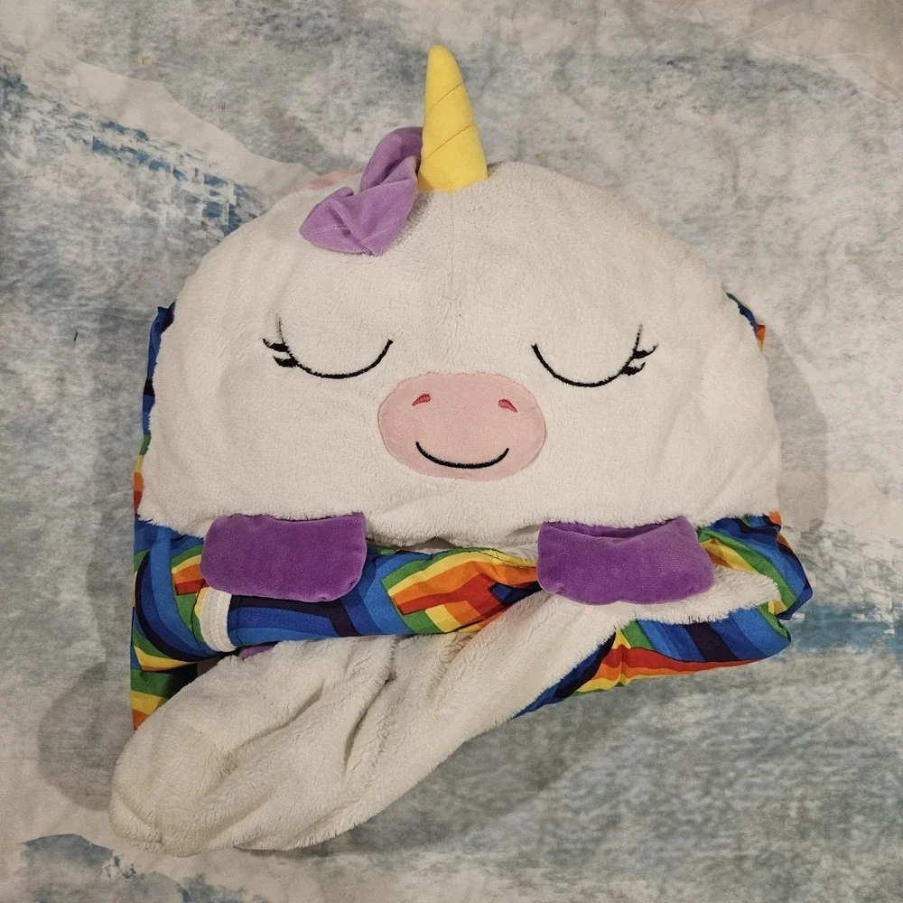 Happy Nappers Unicorn & Shark Sleeping Bag Plush Pillow Kids Nap Mat Bundle READ